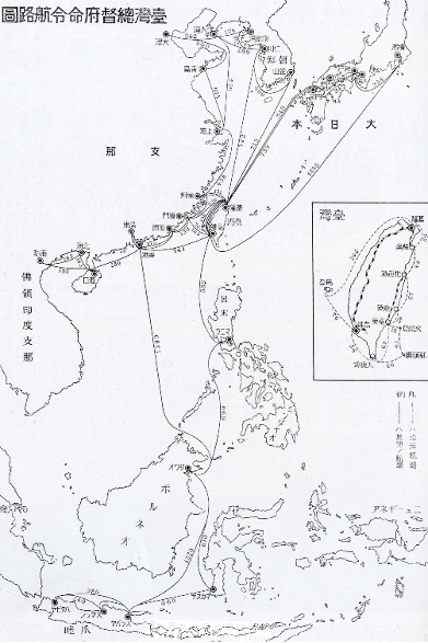 圖一  臺灣總督府規劃的「命令航路」圖。（臺灣舊照片資料庫，館藏登錄號3533043，台大圖書館數位典藏館）