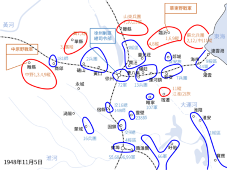 圖四 徐蚌會戰雙方佈陣。（來自維基共享資源，CC-BY-SA-4.0） 