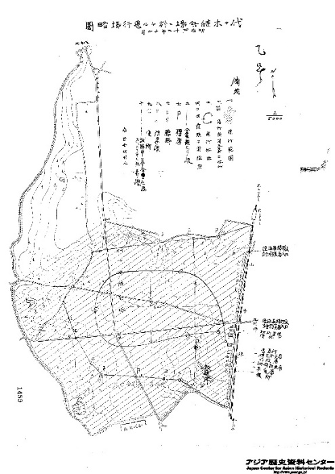 圖6 1910年12月19日，日本臨時軍用氣球研究向陸軍省提交於代代木練兵場舉行首次公開飛行的會場布置及飛行範圍示意圖。（「代々木練兵場使用の件」，國立公文書館，JACAR（亞洲歷史記錄中心）Ref.C06085048200。URI： https://www.jacar.archives.go.jp/das/image/C06085048200）